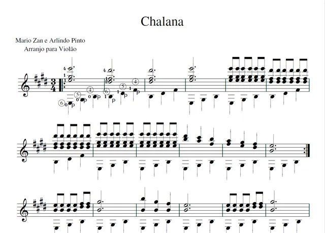 Capa da partitura de Chalana arranjada para violão